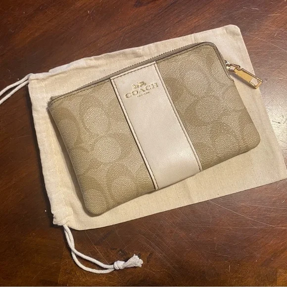 Coach Tan and Cream Wristlet - Picture 1 of 7